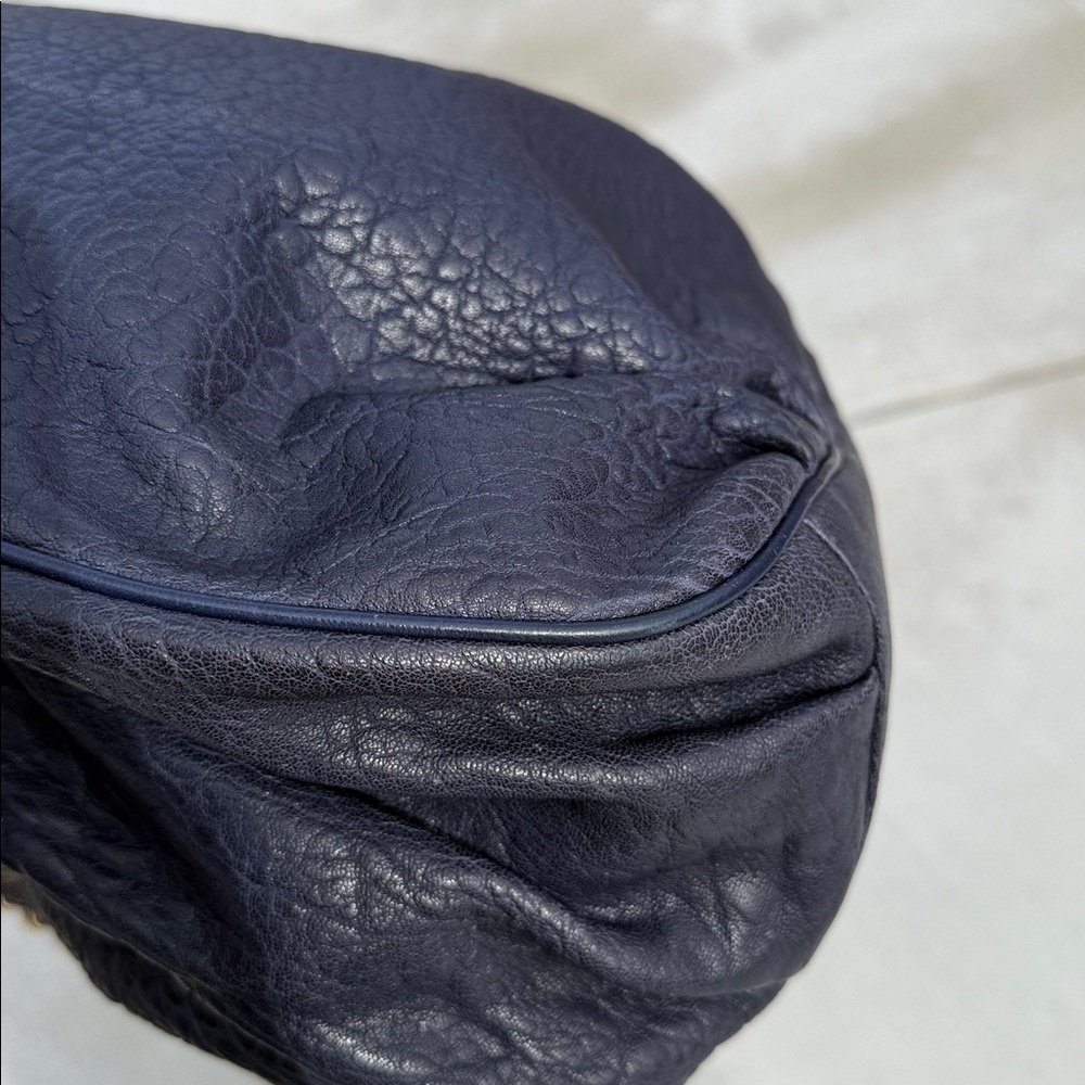 Fendi Navy Gold Mia large textured Leather Women's Bag - Picture 11 of 16